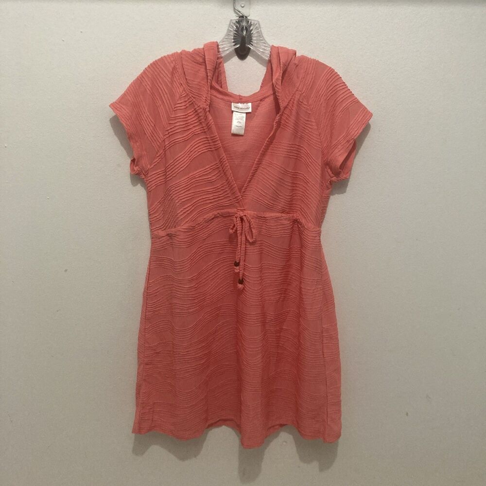 Wearabouts Pink V-cut Drawstring Waist Hooded Swimsuit Cover Up Dress M